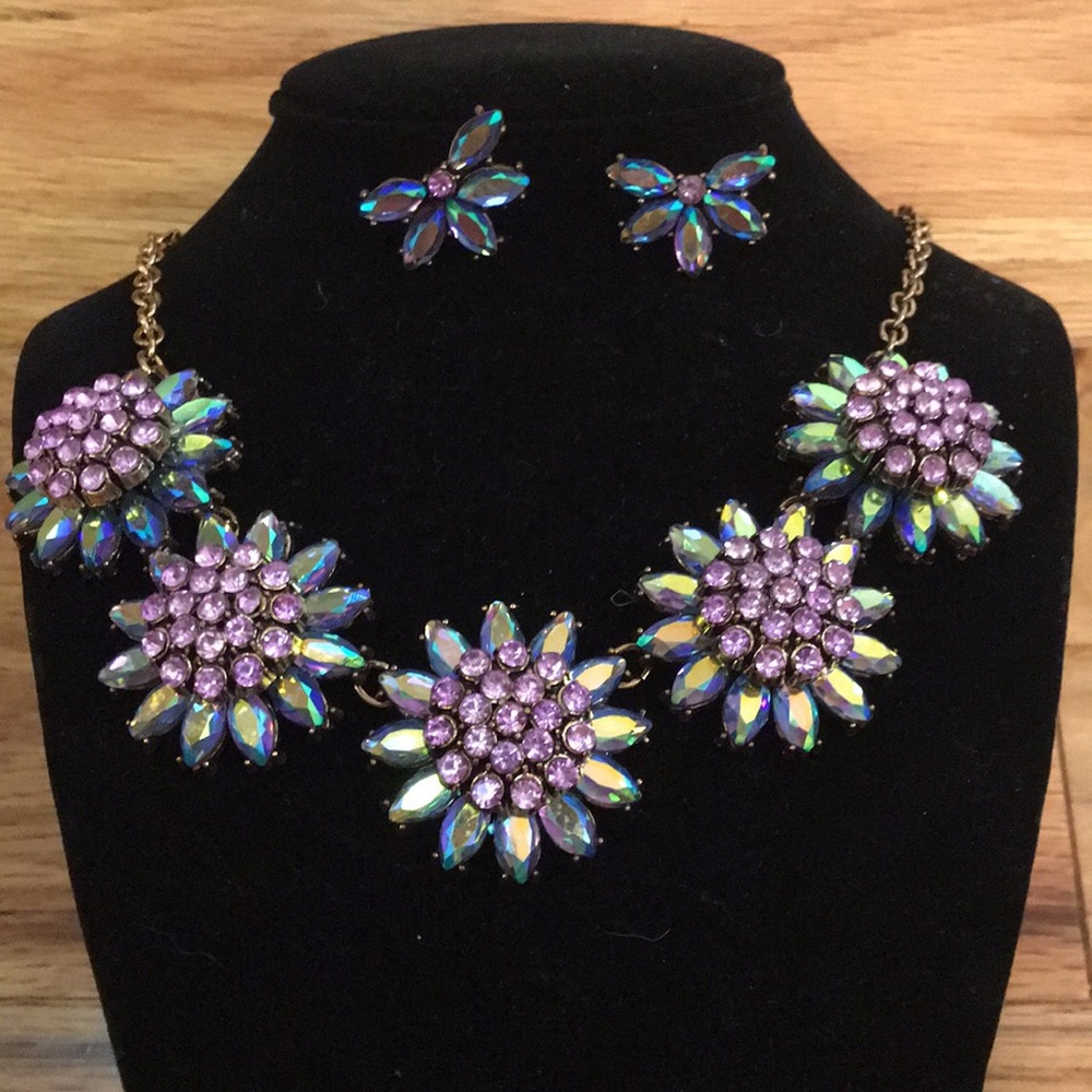 Necklace & Earrings Brilliant Rhinestones Ornate